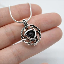 Aromatherapy Celtic knot Design Locket Pendant Necklace with Volcanic Lava Stone