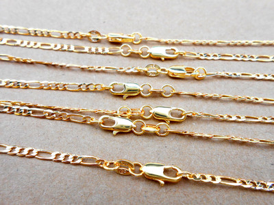 5PCS Jewelry 2MM Figaro Necklace 18K Gold Filled Necklace Chains For  Pendants
