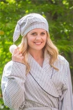 Lee Valley Cotton Flannel Nightcap - Blue Ivory Stripe