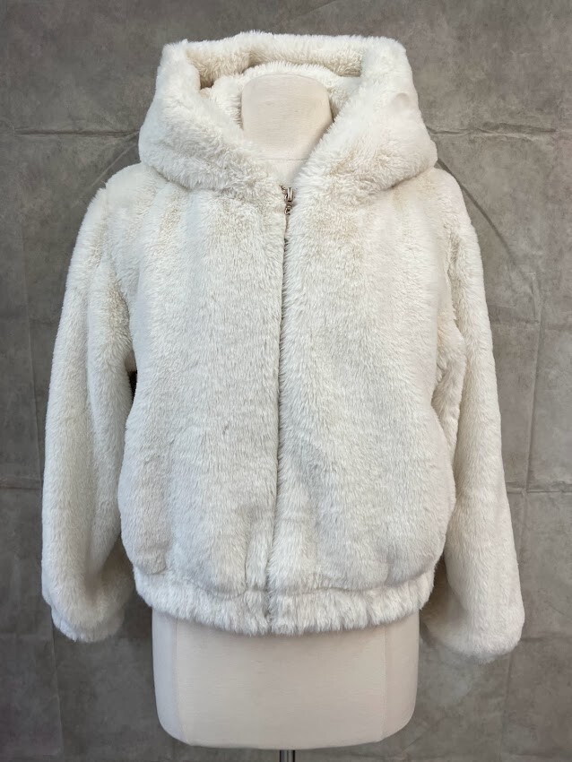 MIXXO Women's Hooded Faux Fur Jacket White Full Zip Size S MIXXO Women's Hooded Faux Fur Jacket White Full Zip Size S
