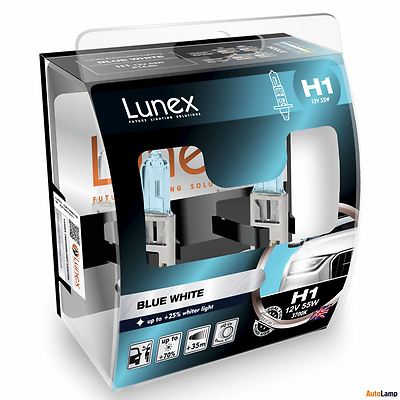 2x H1 Lunex Blue White 3700K 55W 12V Auto Scheinwerfer Birnen P14,5s Hard Case