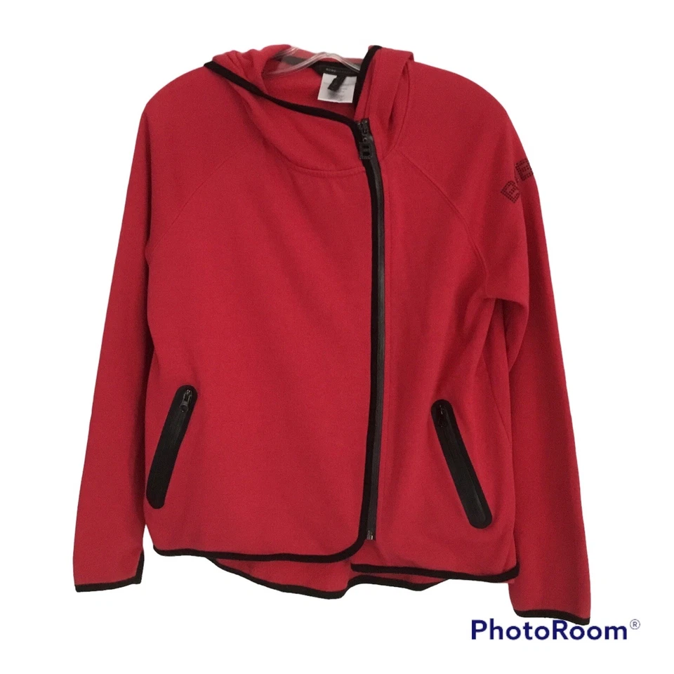 Sudadera con capucha BCBG MAXAZRIA para mujer roja asimétrica cremallera mediana Foto 2 de 4