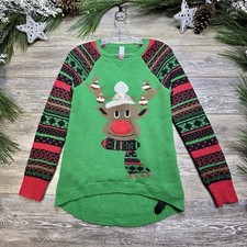 Ugly Christmas Sweater Women Small 3-5 Juniors No Boundaries Reindeer Lights Up