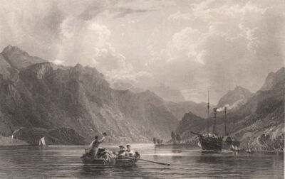 Der Kopf von Loch Lomond, Blick nach Süden. Schottland. ALLOM 1838 alter antiker Druck
