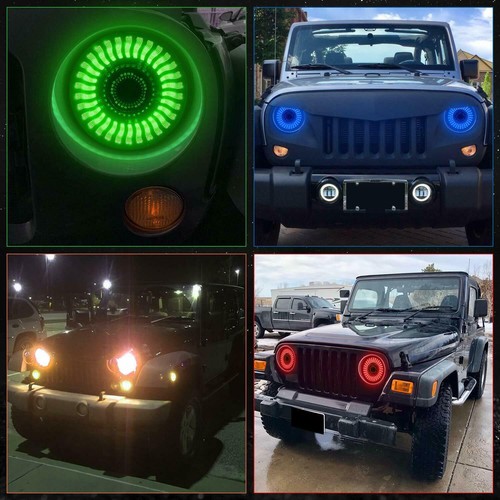 7" 3D RGB Halo LED Headlight Chasing Demon for Jeep Wrangler JK TJ LJ 97-2020 - Bild 11 von 12