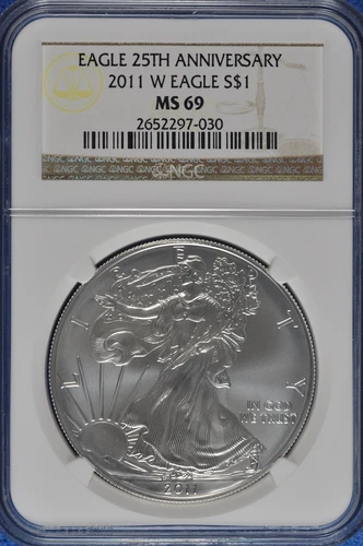 2011 W Burnished 1 OZ Silver American Eagle NGC MS 69 25th Anniversary 