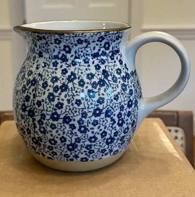 Creative Co-Op Blue& White Floral Ceramic Creamer Pitcher, Glossy Finish
