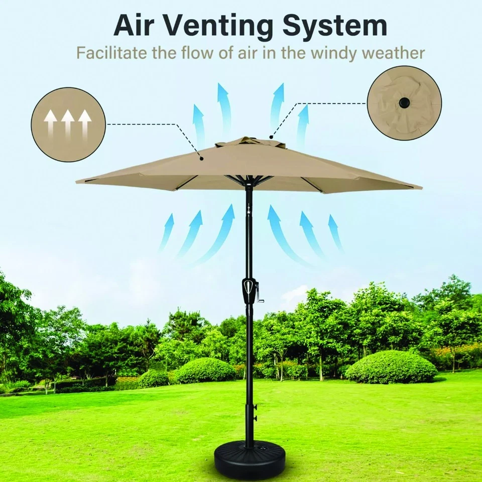 Paquete de 2 paraguas de 7,5 pies al aire libre con botón pulsador inclinable/manivela para jardín piscina bronceado Foto 4 de 4