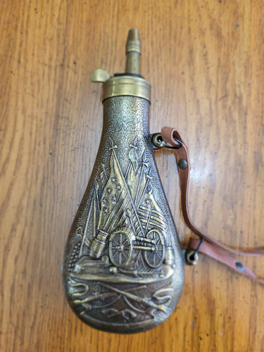Vintage replica "Stand of Arms" gun powder flask
