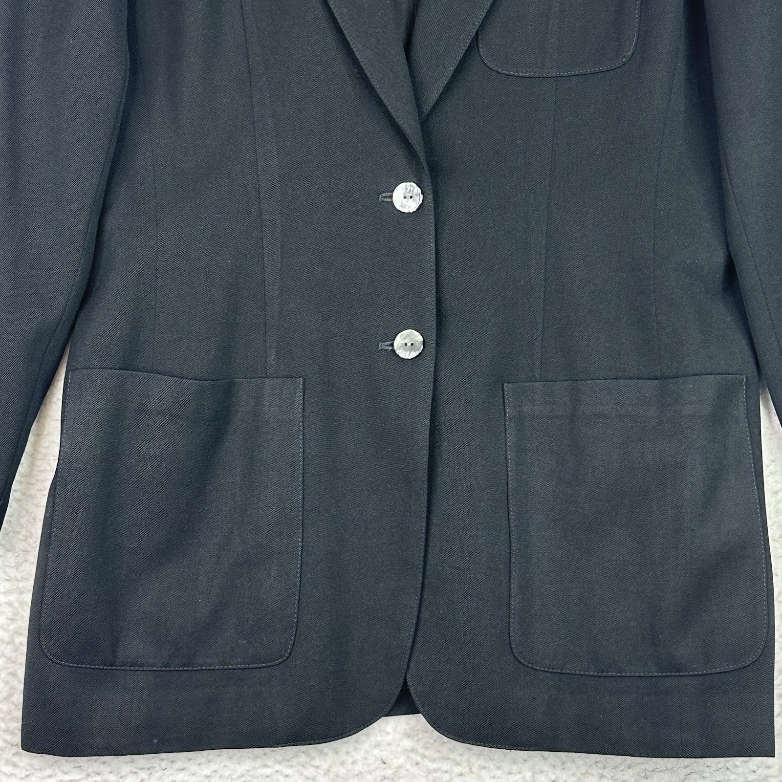 Vintage 80s 90s Lands’ End Black Wool Blazer Jacket Women’s 10 Made in USA