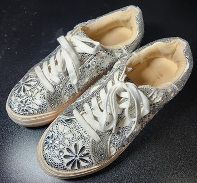 Betsey Johnson Reily Sparkling Rhinestone Platform Sneakers Gemstone Shoes 7.5M