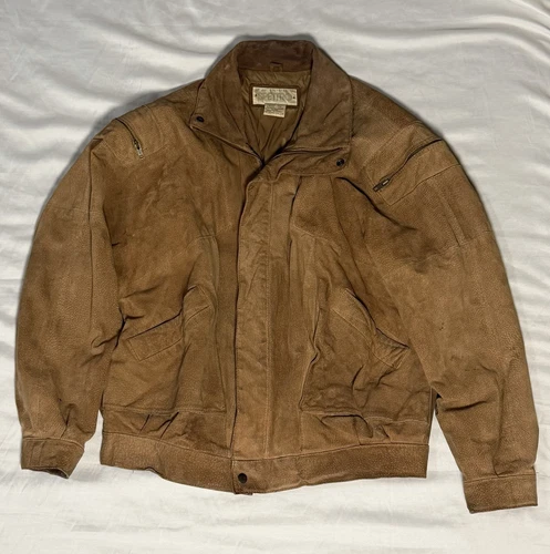 Esprit Men's Brown Leather Bomber Jacket Lined Full Zip XL Regular Fit - product listing photo
