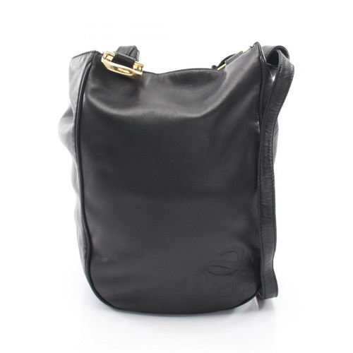 LOEWE Anagram Leather Shoulder Bag Black Used Authentic