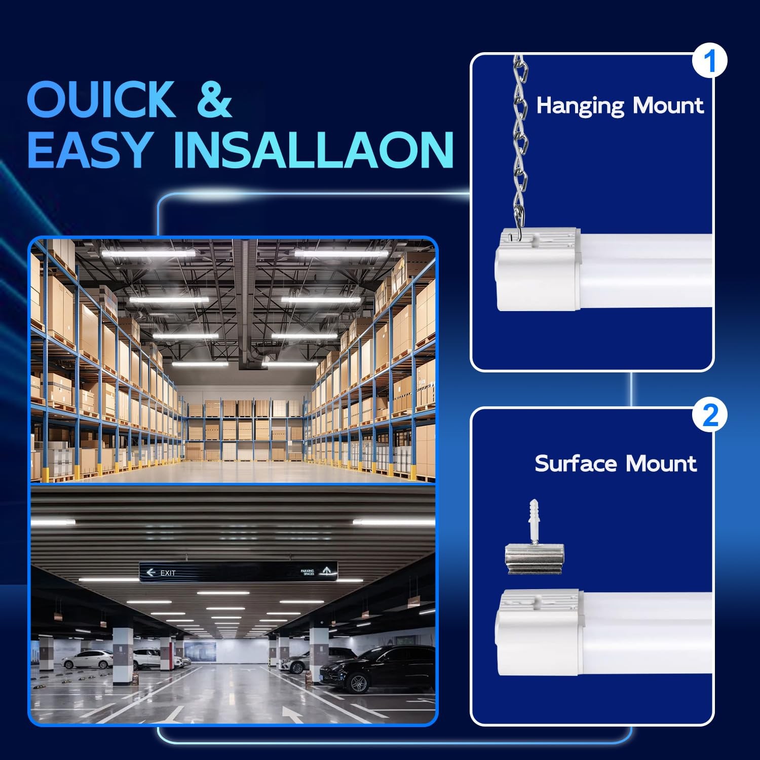 2 Pack 4FT Linkable Light for Garage, 4400lm, 4FT 42W, 5000K Daylight Workben...