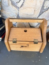 Vintage KIWI Shoe Shine Box Wood Valet Kit w Brushes Foot Rest