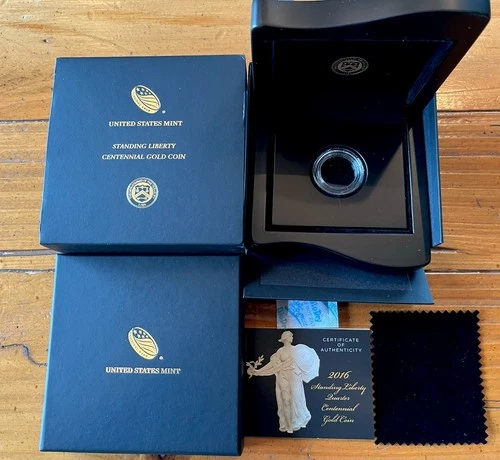 2016 Gold Standing Liberty Quarter Box (no coin) W/US Mint Box,COA,Sleeve & Cap