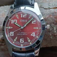 ORIS 1980s Vintage Hand-Winding 17 Jewels Red Dial 38mm Men’s Watch Swiss Made