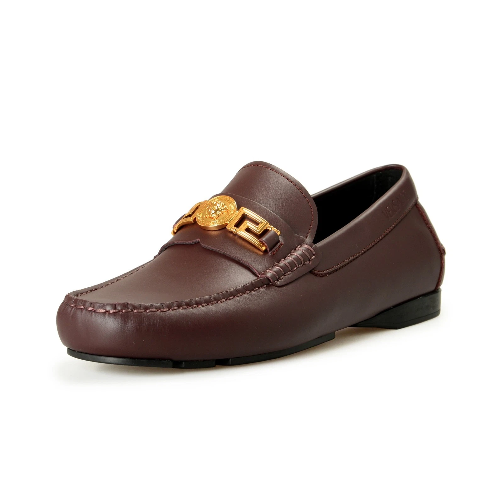 Versace — Versace Men's Burgundy 100% Leather Gold Medusa Driver Loafers Shoes US 9 IT 42