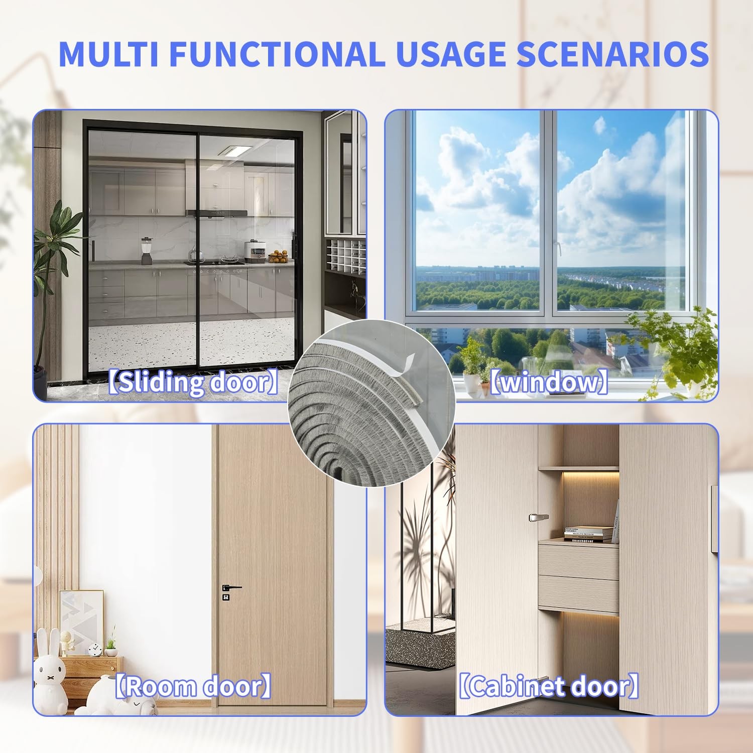 50Ft Self-Adhesive Brush Weather Stripping Door Seal 0.35" Wide x 0.2" Thick ...