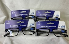 4 PACK Male Reading Glasses +2.00 Shiny Black
