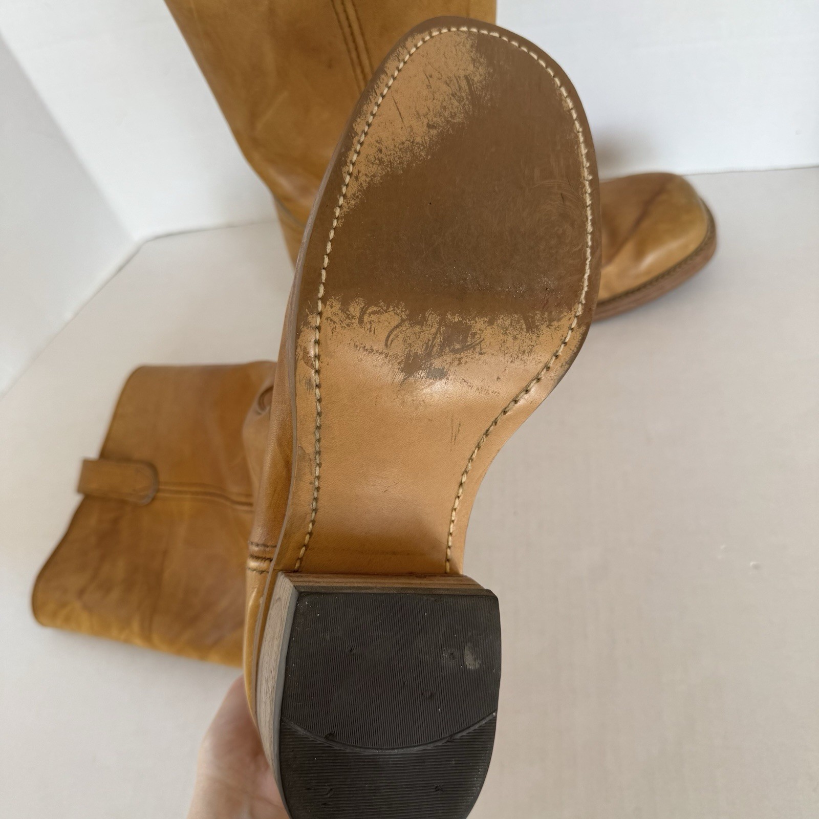 VTG Kinney Shoes Campus Style Boots Leather Camel Block Heel Men’s 11