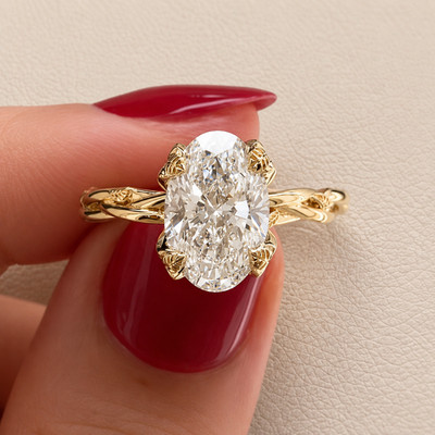 Vintage Floral Prong 4 Ct Oval Moissanite Promise Ring Twisted Sterling Silver W