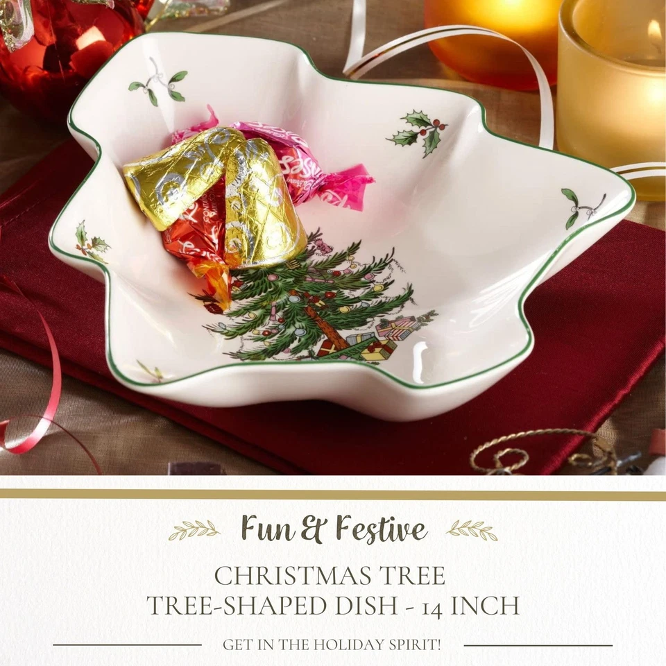Christmas Tree Holiday Platter - 14-Inch Tree-Shaped Serving Plate, Fine Porc... - Image 2 of 4