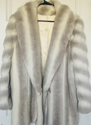 Vintage D Esprit Faux Fur Silver Fox Luxurious Striped Coat Size L