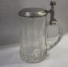Glaskrug mit Zinndeckel - Hopfen und Malzmotive - für Bierkenner - 15,5 cm hoch