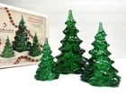 Fenton American Christmas Tree Set of 3, with Box, Holiday Green, Vintage 1994