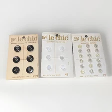 Set of 3 Vintage Le Chic Button Cards Mid-Century Sewing Notions 1 Genuine Pearl