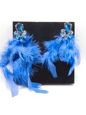 Fashion Jewellery Electric Blue Feather Statement Earrings - Crystal Embellished
