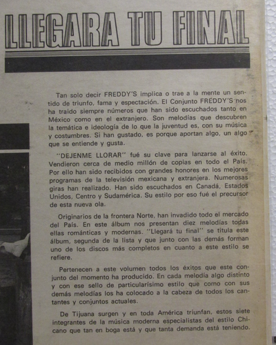 LOS FREDDY'S - Llegara Tu Final - Used-LP. ECO Records / VG+ - Foto 4 di 9