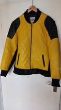 Lederjacke Herren Gr.3XL GELB/SW Leather 24h gesteppt fällt wie L54 softes Lammn