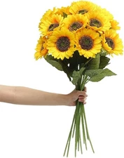 Artificial Sunflower Flowers Long Stem Silk Fake Large Sunflowers Decoration for
