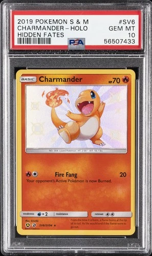 2019 POKEMON SUN & MOON HIDDEN FATES #SV6 CHARMANDER-HOLO PSA 10