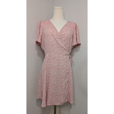 Pink Floral Wrap Dress Flutter Sleeve Midi Casual Boho Vacation