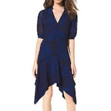 MICHAEL KORS DK Azurite/Black Leopard Print Sexy V-Neck Dress ( Sz-0 ) NWT $250
