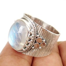 Natural Rainbow Moonstone Ring Solid 925 Sterling Silver Moonstone Jewelry-R173