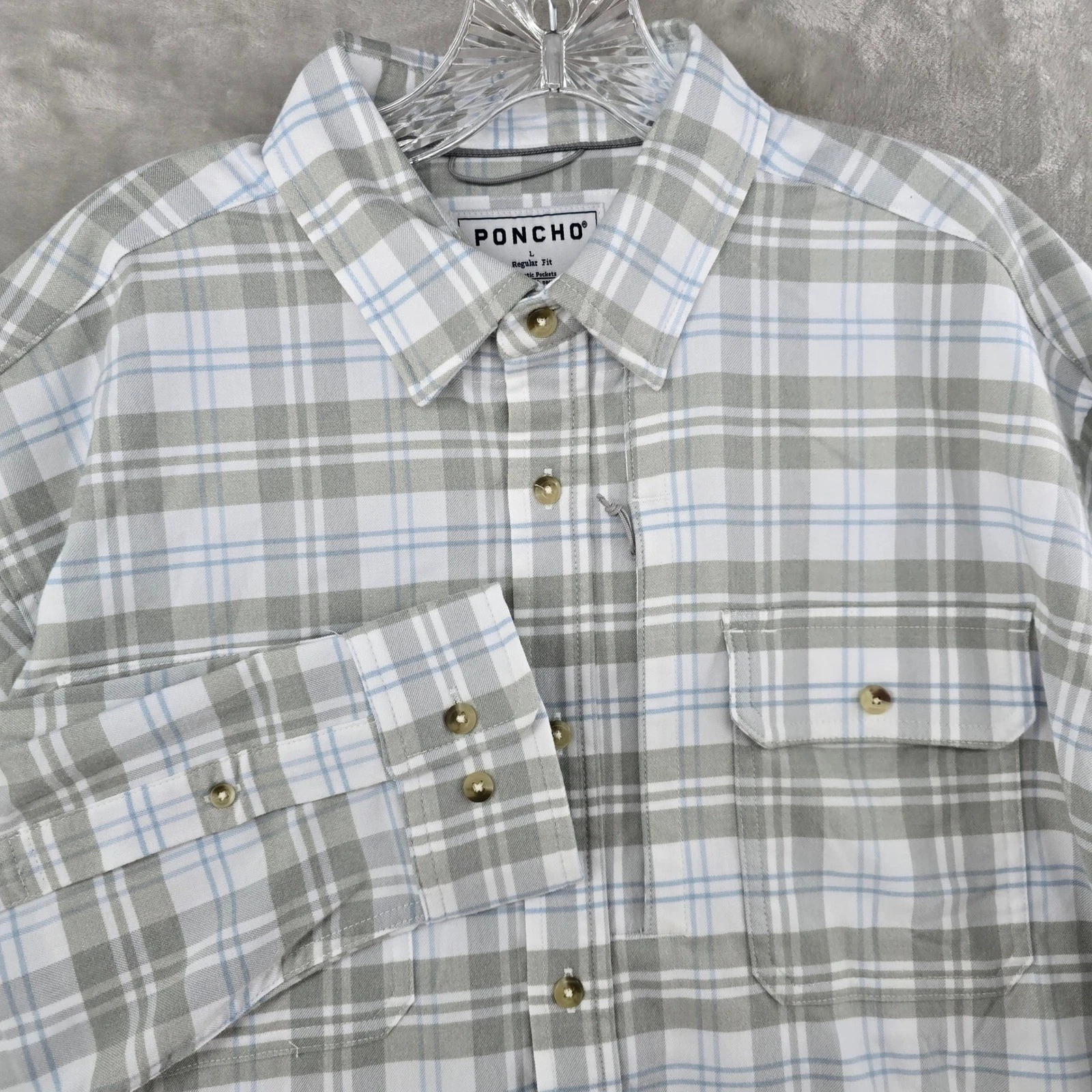 Poncho Flannel Shirt Mens Large Gray Plaid Magnetic Pockets western
Opens in a new window or tab