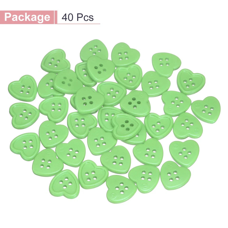 40pcs Heart Resin Sewing Button, 15mm 5/8" 4 Hole Sweater Buttons, Light Green - Image 3 of 4