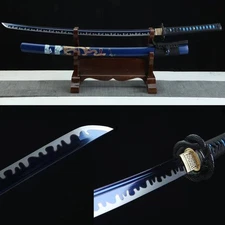 Japanese Samurai Katana Sword Sharp Manganese Steel Blue Purple Dragon Saya