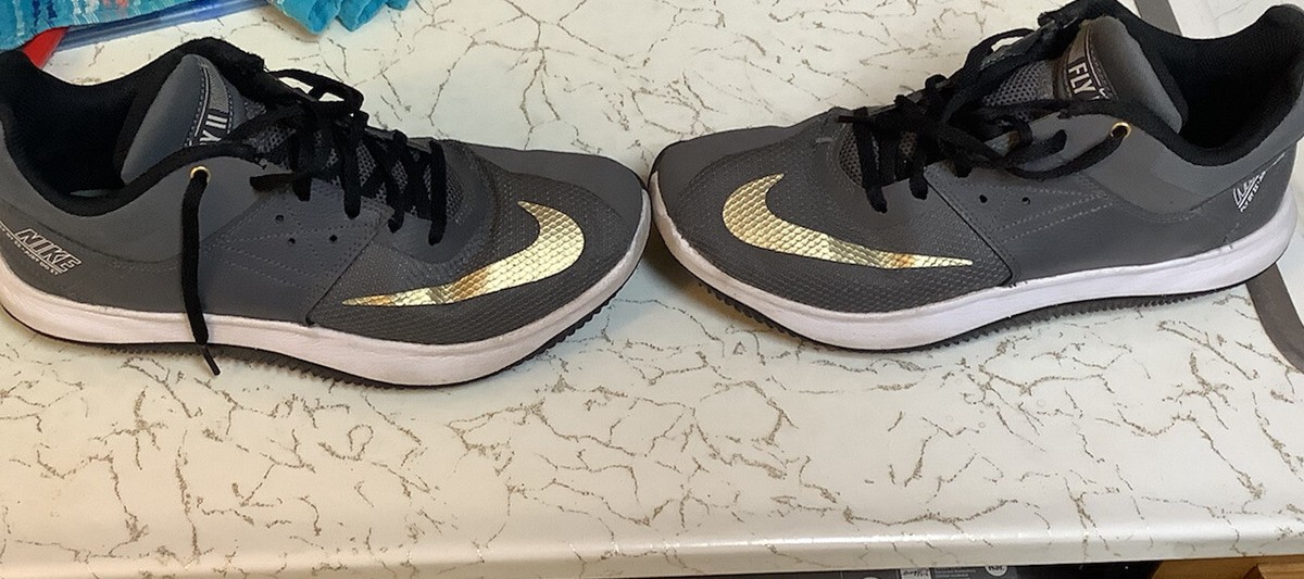 NIKE Classic Fly By Low II Athletic Basketball Sneakers Grey Black Gold Men Sz 9 Nike Fly By 2 Low Grey Gold for Sale | Authenticity  main image 3