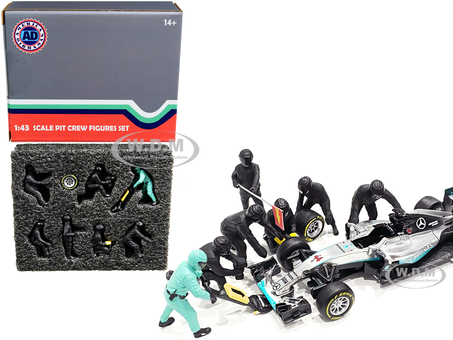 FORMULA 1 PIT CREW 7 FIGURINE SET TEAM BLACK 1&sol;43 SCALE AMERICAN DIORAMA 38383