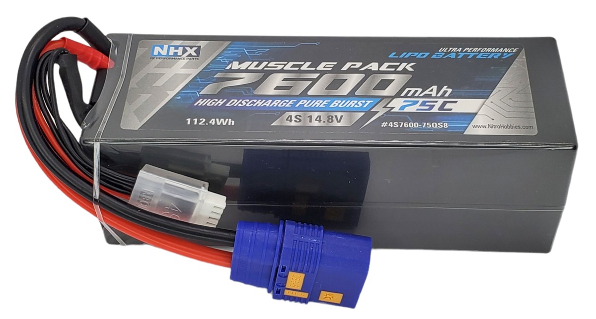 NHX Muscle Pack 4S 14.8V 7600mAh 75C Hard Case Lipo Battery (2) w