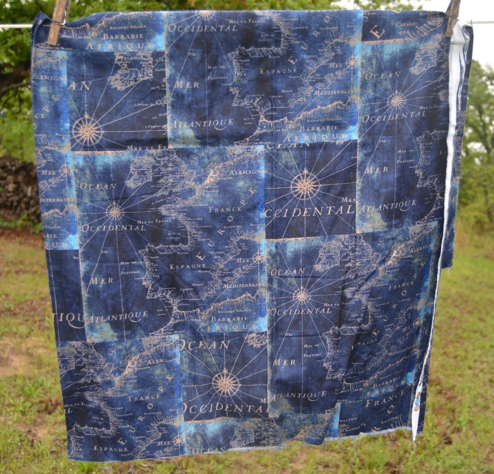 1 yard Nautical Map Navy Blue 100% Cotton Fabric 44" wide - Image 2 of 2