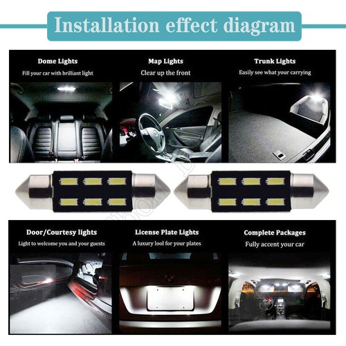 6 x Car 36mm 37mm 12V LED Festoon Interior Dome Map White Light Bulb 4014 6SMD - Picture 7 of 7