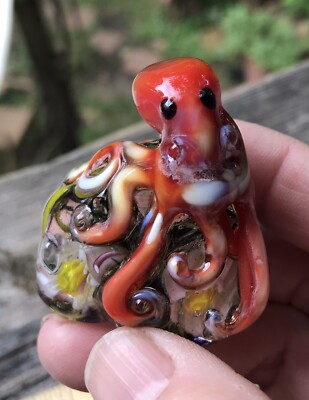 handmade Orange Octopus glass marble Made By Sara Sally LaGrand