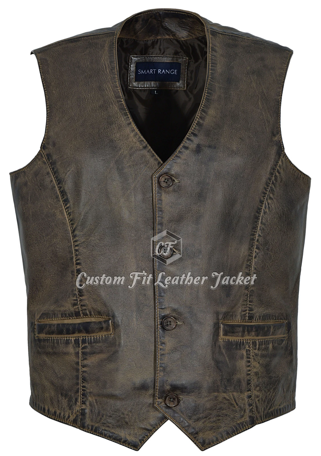 Mens Leather Waistcoat Dirty Brown Genuine Leather Vest Biker Tops Vintage 5226