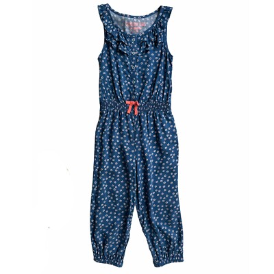 Genuine Kids OSHKOSH Jumpsuit Girls size 4T Blue Sleeveless Full Pant Flower